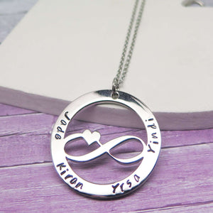 Personalised Infinity Necklace hand stamped with names
