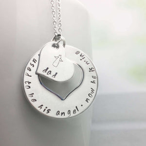 Dad Memorial Necklace stamped with 'I used to be his angel, now he is mine'