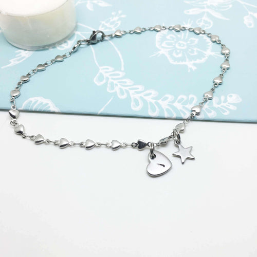 Heart Anklet with Initial Heart