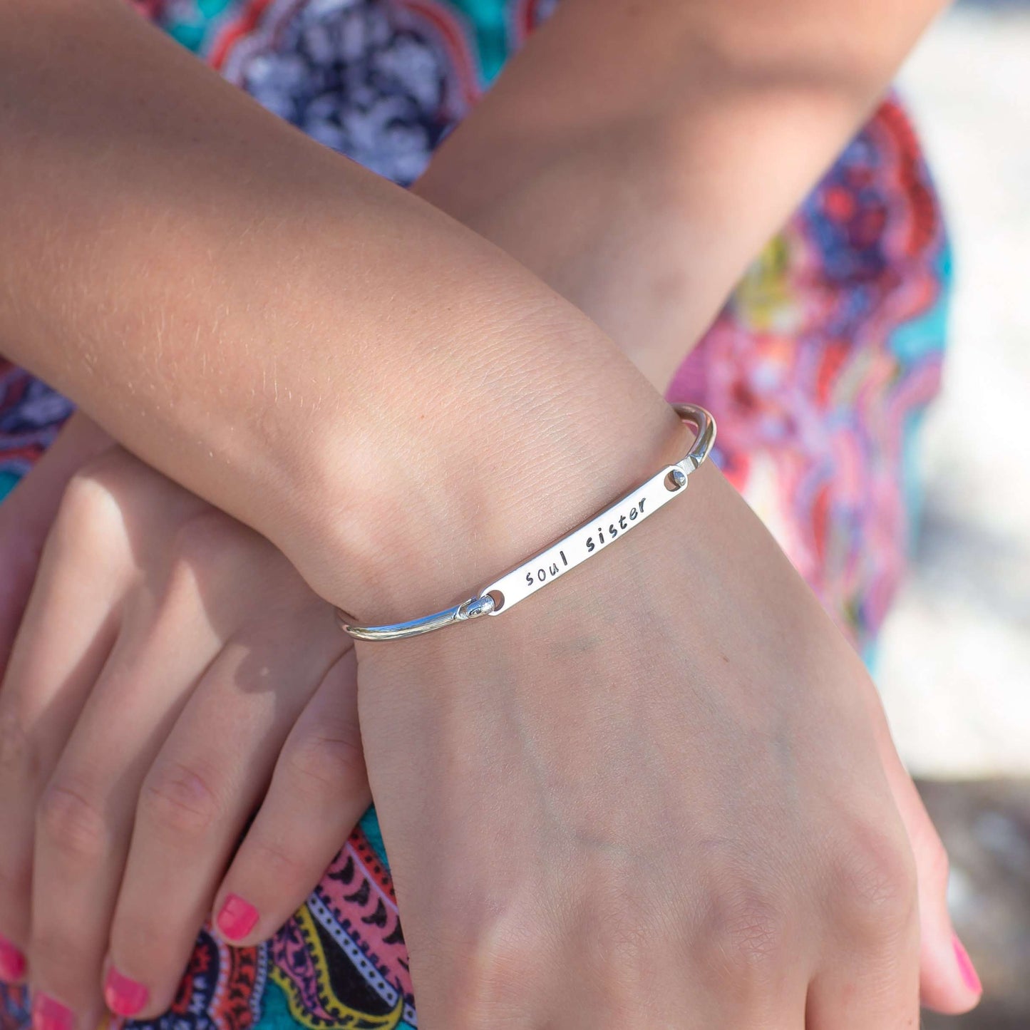 Personalised Bangle on a models hand