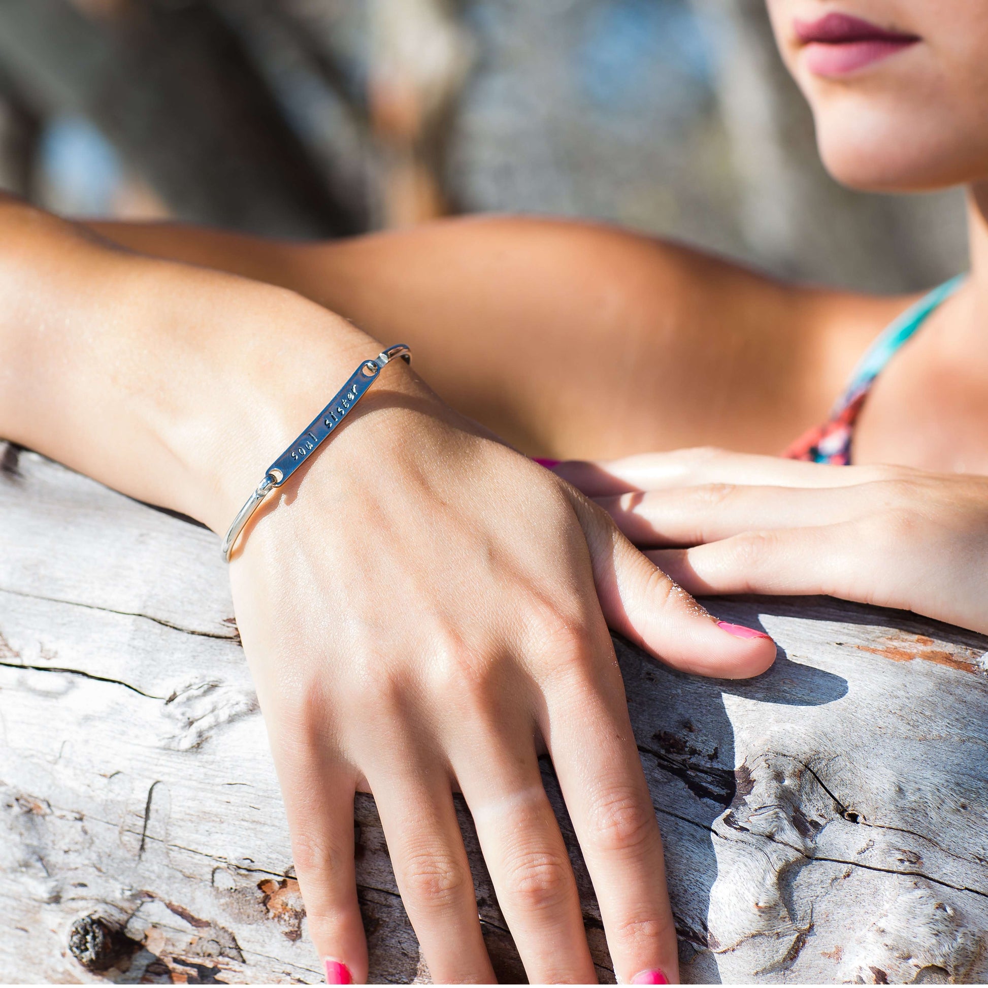 Personalised Bangle on a models hand