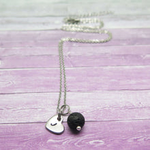 theta_jewellery_Black Lava Stone Essential Oil Diffuser Necklace with heart charm