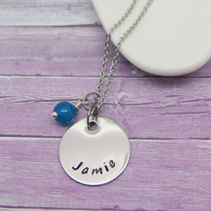 Disc Necklace hand stamped with Jamie