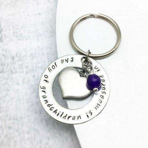 Personalised Heart Keyring stamped with The joy of Grandchildren is Measured in the Heart