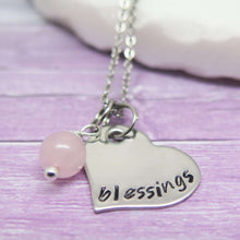 Personalised Heart Necklace for Girls hand stamped with Blessings