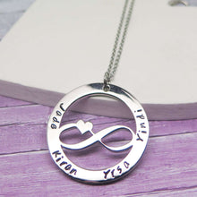 Personalised Infinity Necklace hand stamped with names