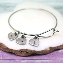 Family Bangle with Initial Heart Charms