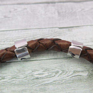 The back of the cuff beads on the personalised mens leather bracelet