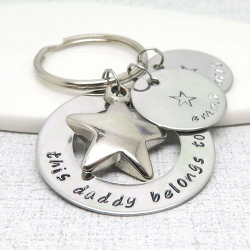 'This Daddy Belongs to' Keyring with children's names on discs