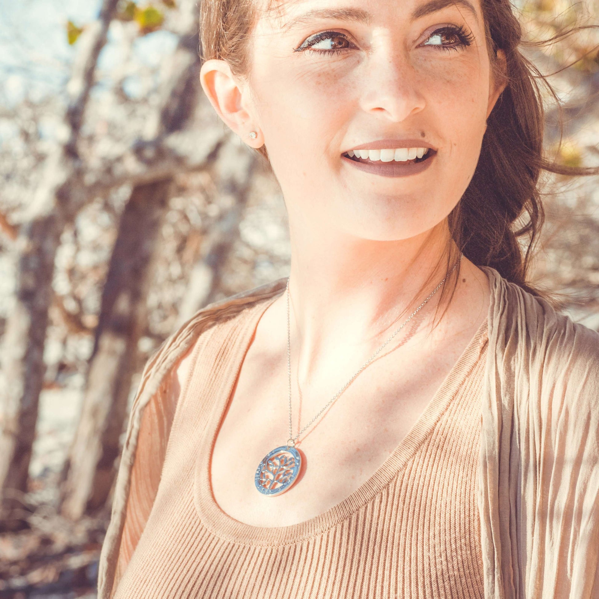 Personalised Tree of Life Necklace on a model